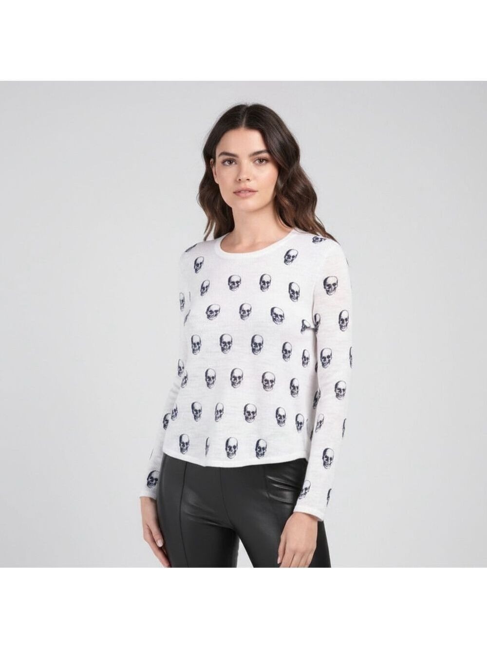 Skull Cashmere Black White Kalissa Long Sleeve top Skull Print Burnout Grunge XS